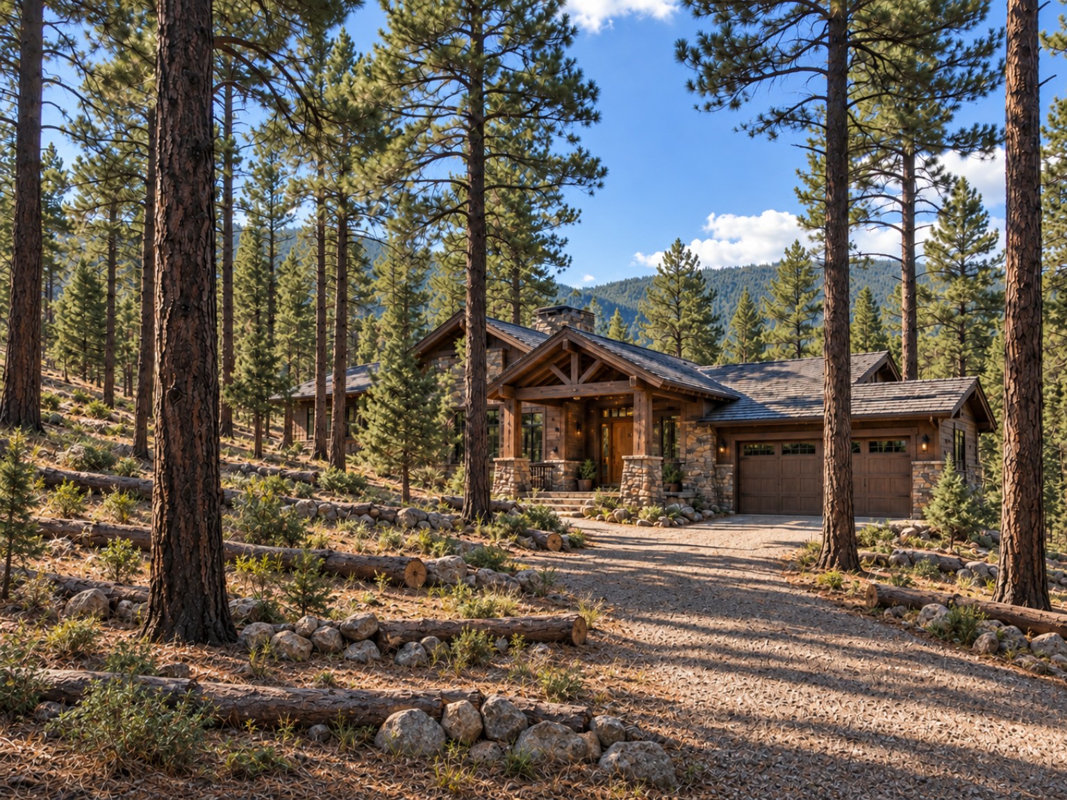 Mountain home surrounded by a well-spaced ponderosa forest