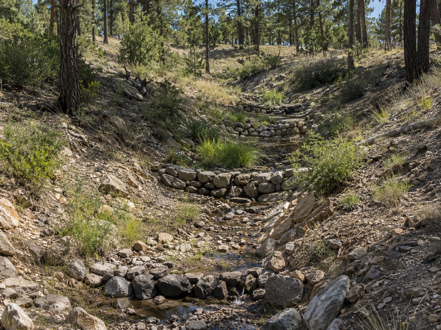 Sequence of small rock grade-control structures in a forest drainage